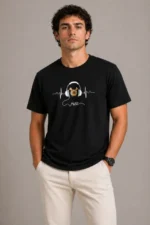 Erkek Müzik Temalı Baskılı Tişört Bisiklet Yaka Kısa Kol T-Shirt - Siyah - Görsel 3