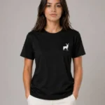 Minimal Geyik Logolu Tişört Bisiklet Yaka Kısa Kol Yazlık T-Shirt - Siyah