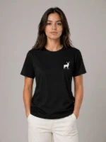 Minimal Geyik Logolu Tişört Bisiklet Yaka Kısa Kol Yazlık T-Shirt - Siyah