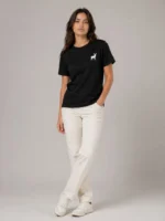 Minimal Geyik Logolu Tişört Bisiklet Yaka Kısa Kol Yazlık T-Shirt - Siyah - Görsel 2