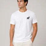 Erkek Minimal Geyik Logolu Tişört Bisiklet Yaka Kısa Kol Yazlık T-Shirt - Beyaz