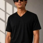 Erkek V Yaka Basic Tişört Kısa Kol Yazlık Regular Fit T-Shirt - Siyah