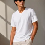 Erkek V Yaka Basic Tişört Kısa Kol Yazlık Regular Fit T-Shirt - Beyaz