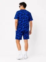 Erkek Oversize Kalıp Pubg Bape X Shark Nakışlı Cepli Şort Takım - Mavi - Görsel 2