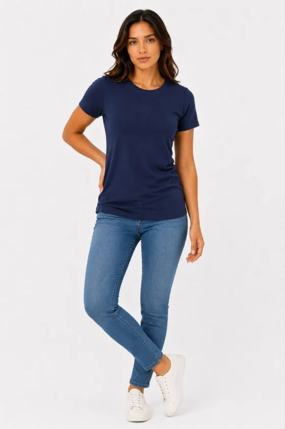 Basic Tişört Bisiklet Yaka Kısa Kol Günlük Yazlık Slim Fit T-Shirt - Lacivert Basic Tişört Bisiklet Yaka Kısa Kol Günlük Yazlık Slim Fit T-Shirt - Lacivert - Görsel 1