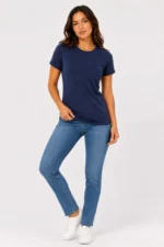 Basic Tişört Bisiklet Yaka Kısa Kol Günlük Yazlık Slim Fit T-Shirt - Lacivert - Görsel 3