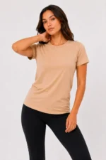 Basic Tişört Bisiklet Yaka Kısa Kol Günlük Yazlık Slim Fit T-Shirt - Bej