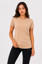 Basic Tişört Bisiklet Yaka Kısa Kol Günlük Yazlık Slim Fit T-Shirt - Bej - Görsel 3