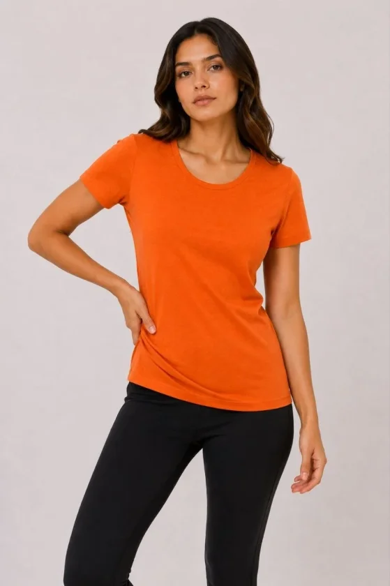 Basic Tişört Bisiklet Yaka Kısa Kol Günlük Yazlık Slim Fit T-Shirt - Turuncu Basic Tişört Bisiklet Yaka Kısa Kol Günlük Yazlık Slim Fit T-Shirt - Turuncu - Görsel 1