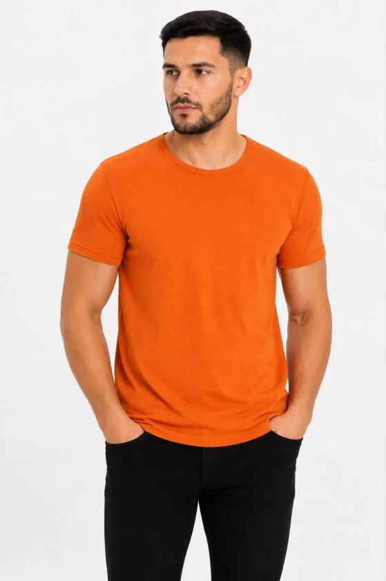 Erkek Basic Tişört Bisiklet Yaka Kısa Kol Günlük Yazlık Slim Fit T-Shirt - Turuncu Erkek Basic Tişört Bisiklet Yaka Kısa Kol Günlük Yazlık Slim Fit T-Shirt - Turuncu - Görsel 1