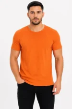 Erkek Basic Tişört Bisiklet Yaka Kısa Kol Günlük Yazlık Slim Fit T-Shirt - Turuncu - Görsel 2