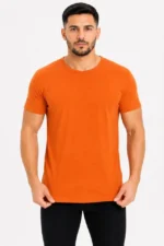 Erkek Basic Tişört Bisiklet Yaka Kısa Kol Günlük Yazlık Slim Fit T-Shirt - Turuncu - Görsel 3