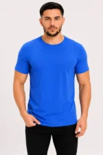 Erkek Basic Tişört Bisiklet Yaka Kısa Kol Günlük Yazlık Slim Fit T-Shirt - Saks Mavisi - Görsel 2