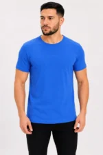 Erkek Basic Tişört Bisiklet Yaka Kısa Kol Günlük Yazlık Slim Fit T-Shirt - Saks Mavisi - Görsel 3