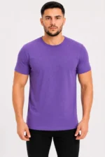 Erkek Basic Tişört Bisiklet Yaka Kısa Kol Günlük Yazlık Slim Fit T-Shirt - Mor - Görsel 2