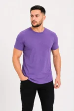Erkek Basic Tişört Bisiklet Yaka Kısa Kol Günlük Yazlık Slim Fit T-Shirt - Mor - Görsel 3