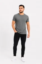 Erkek Basic Tişört Bisiklet Yaka Kısa Kol Günlük Yazlık Slim Fit T-Shirt - Antrasit - Görsel 2