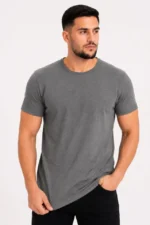 Erkek Basic Tişört Bisiklet Yaka Kısa Kol Günlük Yazlık Slim Fit T-Shirt - Antrasit - Görsel 3