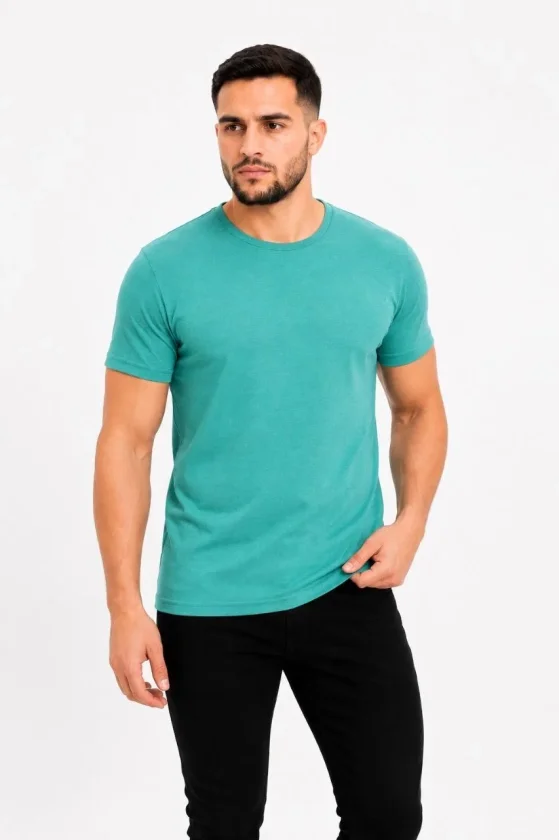 Erkek Basic Tişört Bisiklet Yaka Kısa Kol Günlük Yazlık Slim Fit T-Shirt - Su Yeşili Erkek Basic Tişört Bisiklet Yaka Kısa Kol Günlük Yazlık Slim Fit T-Shirt - Su Yeşili - Görsel 1