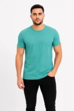 Erkek Basic Tişört Bisiklet Yaka Kısa Kol Günlük Yazlık Slim Fit T-Shirt - Su Yeşili - Görsel 2