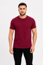 Erkek Basic Tişört Bisiklet Yaka Kısa Kol Günlük Yazlık Slim Fit T-Shirt - Bordo - Görsel 2