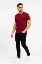 Erkek Basic Tişört Bisiklet Yaka Kısa Kol Günlük Yazlık Slim Fit T-Shirt - Bordo - Görsel 3