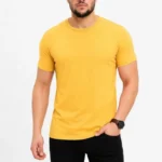 Erkek Basic Tişört Bisiklet Yaka Kısa Kol Günlük Yazlık Slim Fit T-Shirt - Sarı