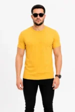 Erkek Basic Tişört Bisiklet Yaka Kısa Kol Günlük Yazlık Slim Fit T-Shirt - Sarı - Görsel 2