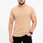 Erkek Basic Tişört Bisiklet Yaka Kısa Kol Günlük Yazlık Slim Fit T-Shirt - Bej