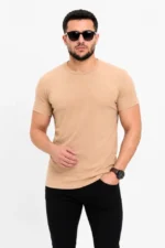 Erkek Basic Tişört Bisiklet Yaka Kısa Kol Günlük Yazlık Slim Fit T-Shirt - Bej - Görsel 3