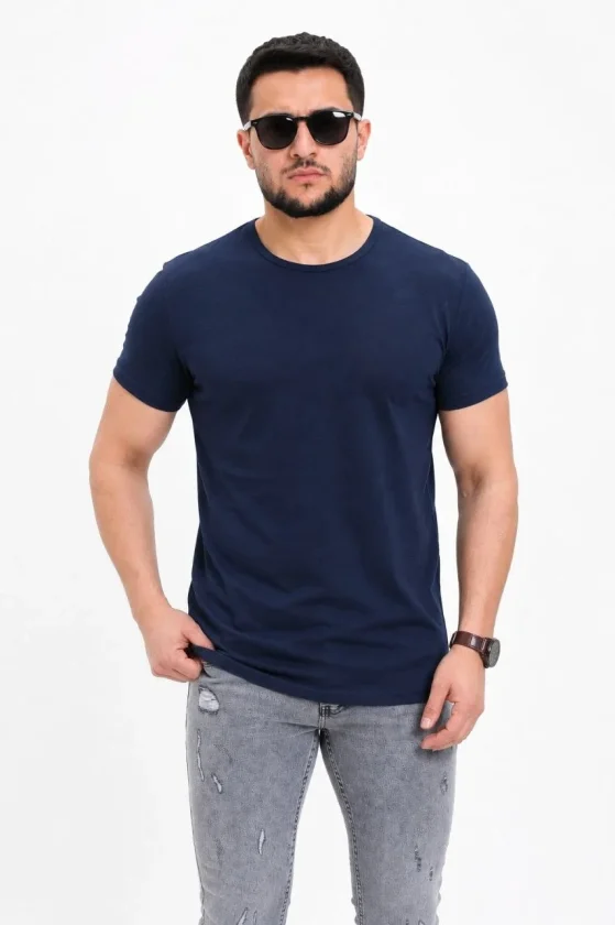 Erkek Basic Tişört Bisiklet Yaka Kısa Kol Günlük Yazlık Slim Fit T-Shirt - Lacivert Erkek Basic Tişört Bisiklet Yaka Kısa Kol Günlük Yazlık Slim Fit T-Shirt - Lacivert - Görsel 1
