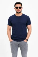 Erkek Basic Tişört Bisiklet Yaka Kısa Kol Günlük Yazlık Slim Fit T-Shirt - Lacivert - Görsel 2