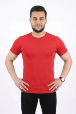 Erkek Basic Tişört Bisiklet Yaka Kısa Kol Günlük Yazlık Slim Fit T-Shirt - Kırmızı - Görsel 3
