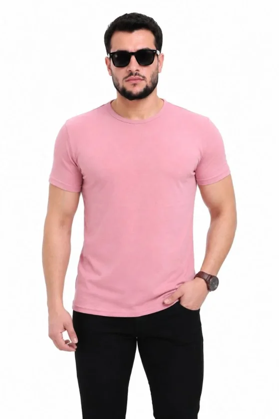 Erkek Basic Tişört Bisiklet Yaka Kısa Kol Günlük Yazlık Slim Fit T-Shirt - Pembe Erkek Basic Tişört Bisiklet Yaka Kısa Kol Günlük Yazlık Slim Fit T-Shirt - Pembe - Görsel 1