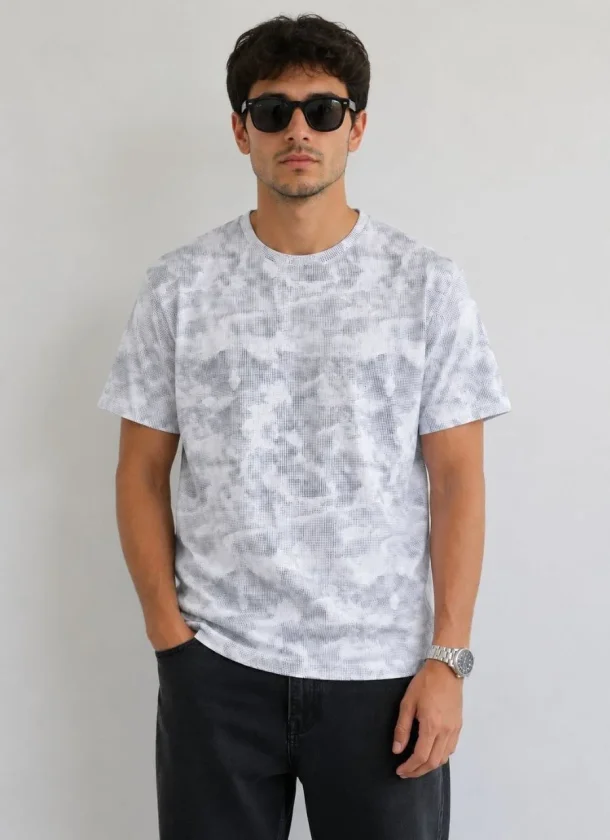 Erkek Batik Desenli Tişört Bisiklet Yaka Kısa Kol Regular Fit T-shirt - Gri Erkek Batik Desenli Tişört Bisiklet Yaka Kısa Kol Regular Fit T-shirt - Gri - Görsel 1