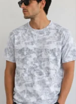 Erkek Batik Desenli Tişört Bisiklet Yaka Kısa Kol Regular Fit T-shirt - Gri - Görsel 4