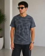 Erkek Batik Desenli Tişört Bisiklet Yaka Kısa Kol Regular Fit T-shirt - Füme - Görsel 2