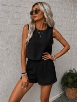 Kadın Kolsuz Bisiklet Yakalı Kısa Bluz Ve Short Ikili Takım - Görsel 3