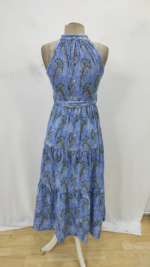 Kadın Omuzlardan Açık Boyundan Geçmeli Desenli Süprem Elbise - Görsel 9