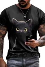 Erkek Bisiklet Yaka Kedi Baskılı Süprem T-shirt - Görsel 4