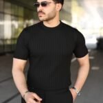 Erkek Fitilli Bisiklet Yaka Kısa Kollu Tişört
