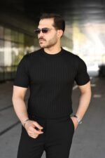Erkek Fitilli Bisiklet Yaka Kısa Kollu Tişört