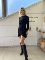 Kadın Uzun Kollu Bisiklet Yaka önden Volanlı Ithal Krep Elbise - Görsel 11