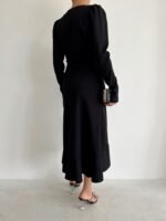 Krep Kumaş Midi Boy Kuşaklı Uzunkol Elbise 113 Cm - Görsel 10
