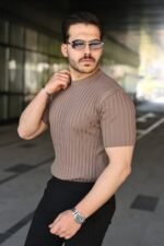 Erkek Fitilli Bisiklet Yaka Kısa Kollu Tişört - Görsel 2