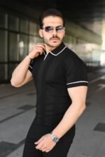 Erkek Dokulu Desen Yakalı Kısa Kollu Tişört - Görsel 2