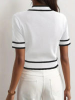 Kadın Kısa Kollu önden Düğmeli Triko Bluz - Görsel 3