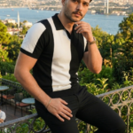 Erkek Kısa Kollu Polo Yakalı Blok Desenli Triko Bluz