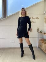 Kadın Uzun Kollu Bisiklet Yaka önden Volanlı Ithal Krep Elbise - Görsel 9