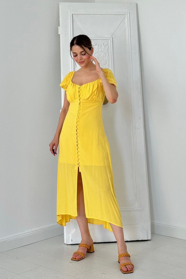 056cd24c02c9e85f9387.jpg Sarı Prenses Yaka Elbise - Görsel 1